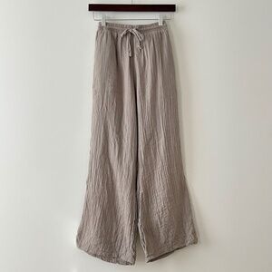 HIC 100% Cotton Gauze Taupe Wide Leg Drawstring Pants